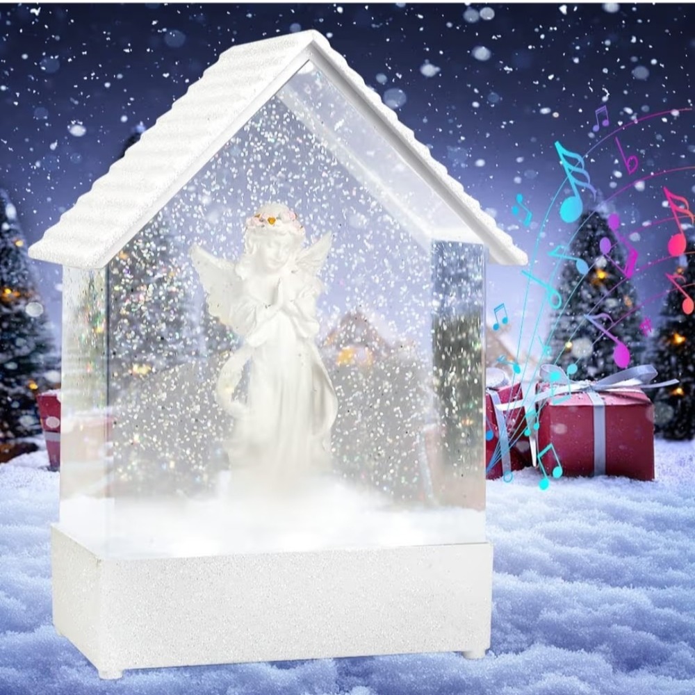 VITAKEO-Angel Musical Snow Globe - Praying Angel Statue Lights Festival Decor...